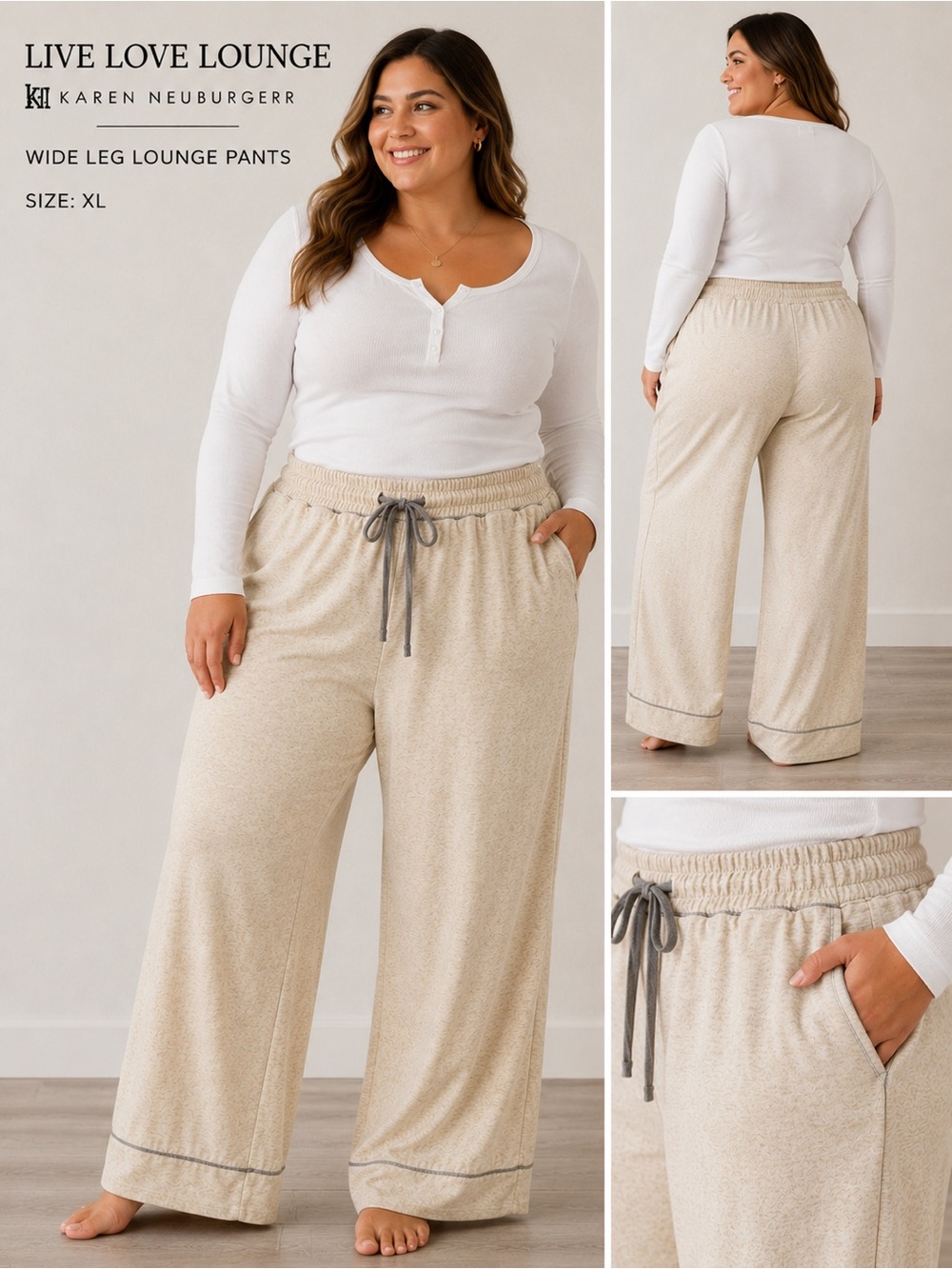 Karen Neuburger Live Love Lounge Beige Ribbed Joggers XL